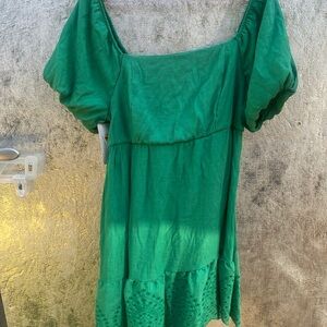 Lily Rose Green Square Neck Puff Sleeve Midi Dress